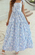 Floral Print Knot Straps High
Waist Flared Maxi Dress