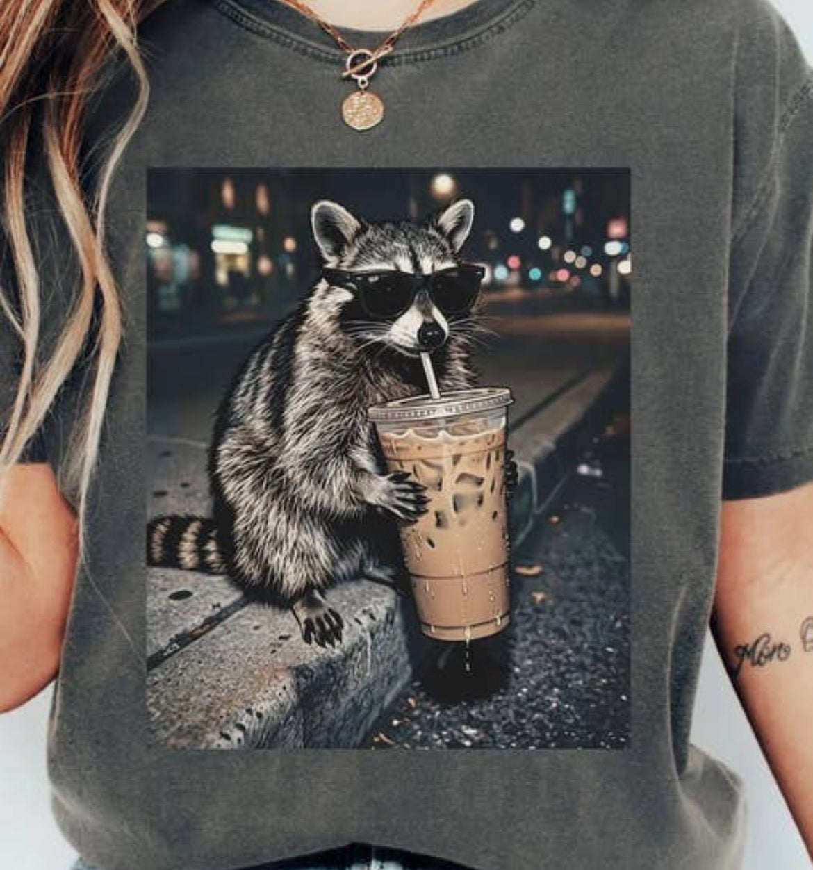Cool Raccoon Iced Coffee Graphic